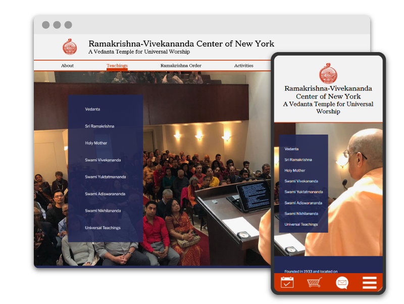 teachings hub page on desktop and mobile, website redesign