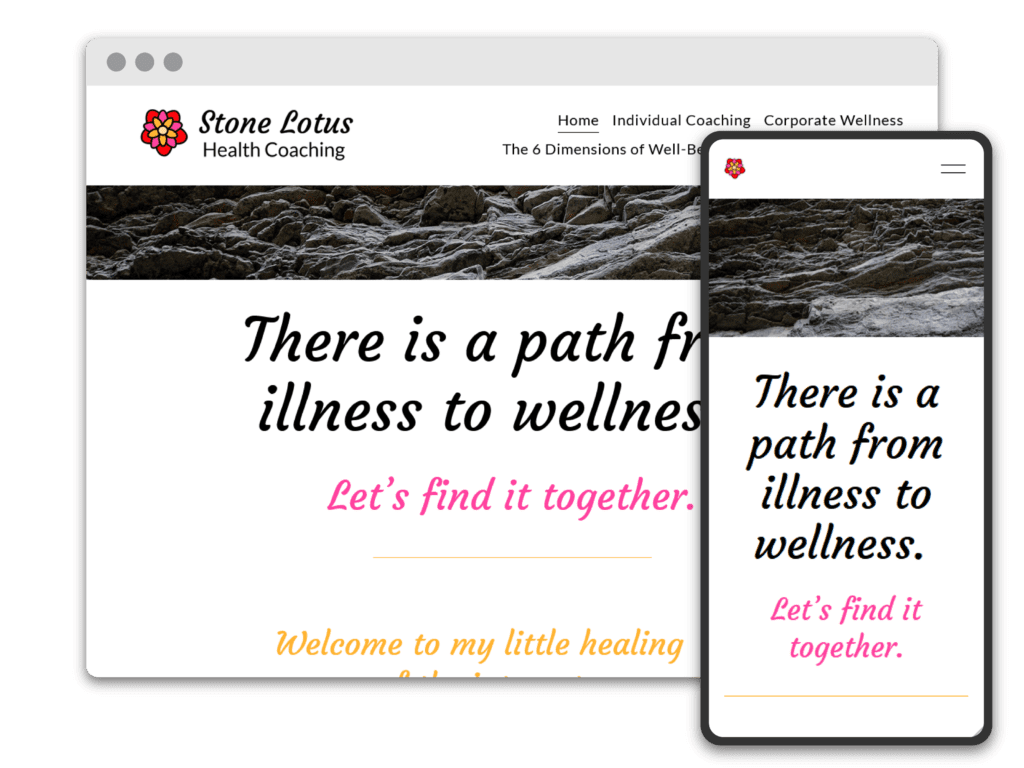 stone lotus website display, health coach website