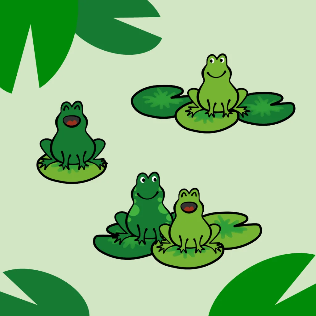three frog illustrations