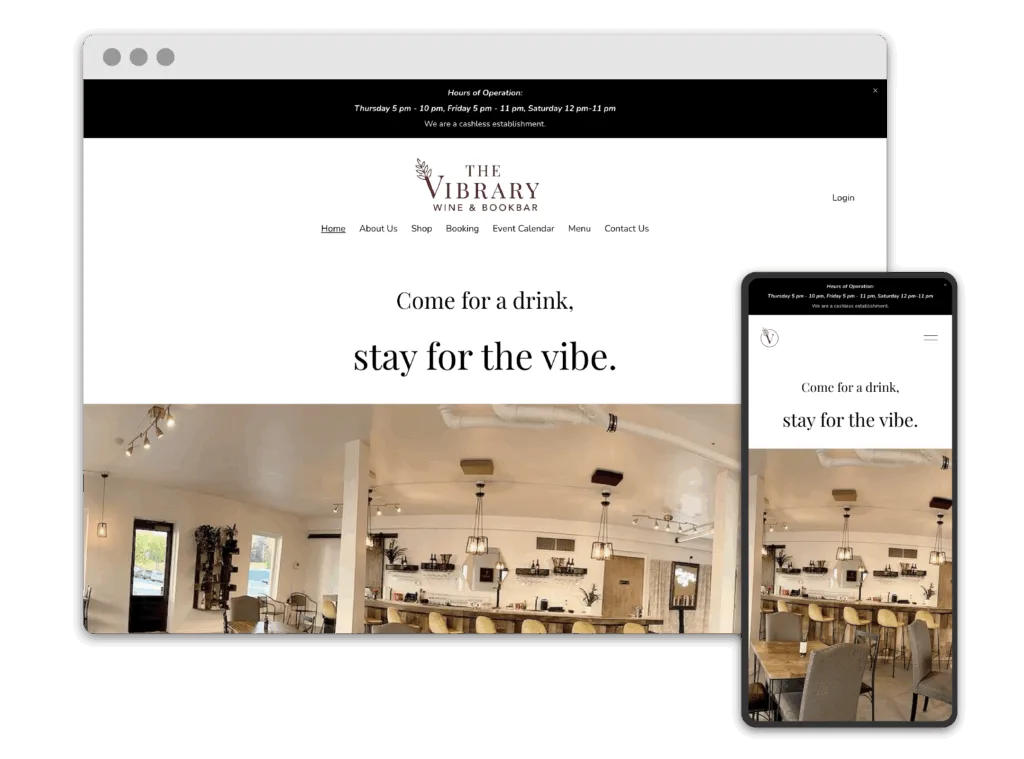 vibrary home webpage, squarespace web design
